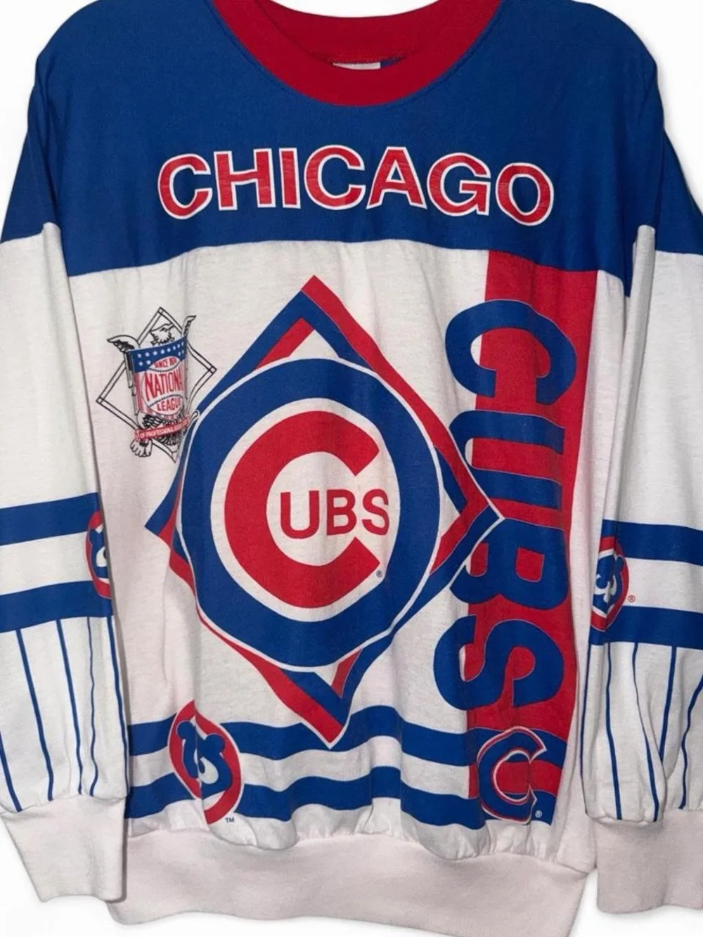 Vintage 80s 90s Chicago Cubs baseball AOP sweatshirt size medium